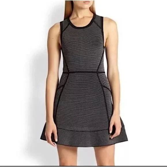 A.L.C. Coffey Black White Dot Sleeveless Heavy Knit Fit & Flare Sweater Dress, M - Picture 9 of 11